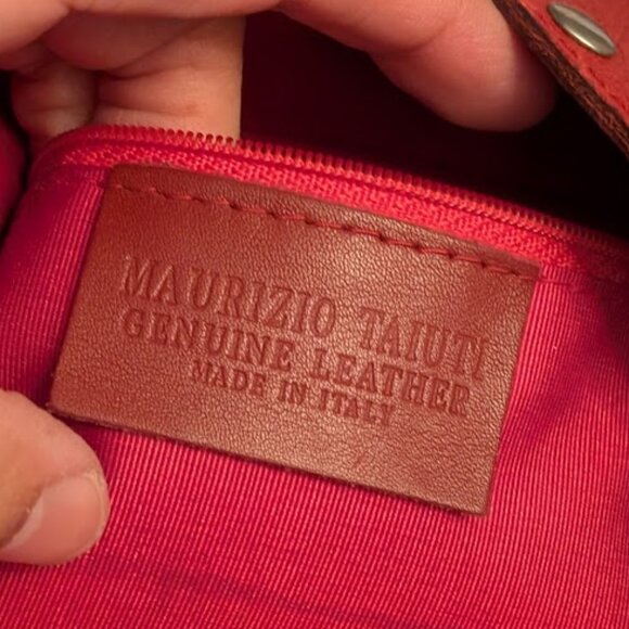 O1 MAURIZIO TAIUTI Red Studded Leather Shoulder Bag - Picture 8 of 11